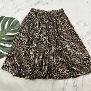 MPH Womens Vintage 90s Crinkle Midi Skirt Size M Brown Black Leopard Animal